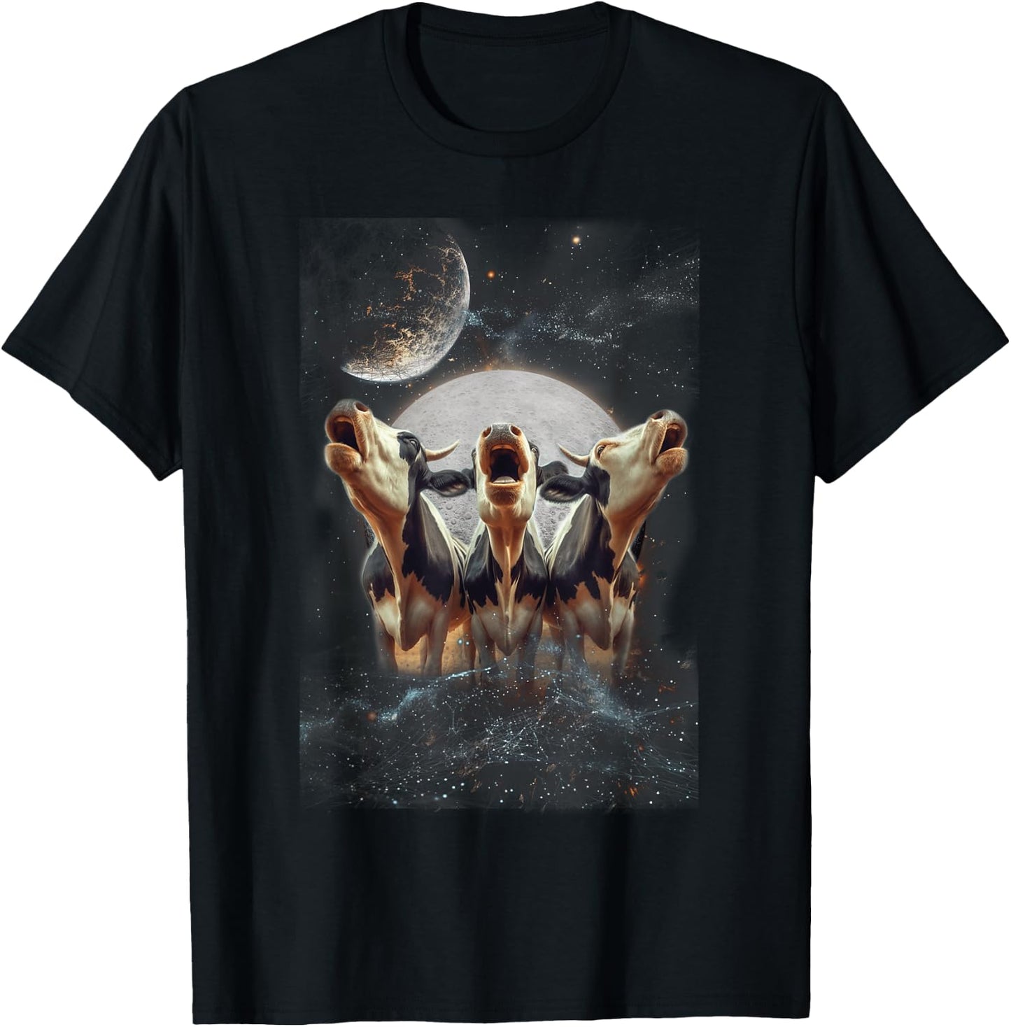 Three Cows Howling At The Moon Funny Parody Cow T-Shirt - T-Shirt | Black