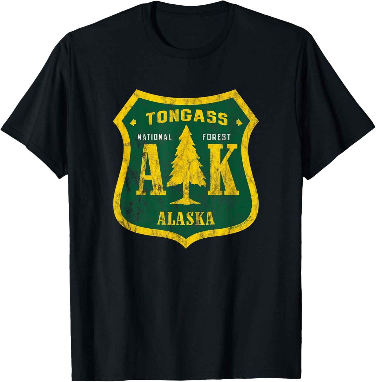 Tongass National Forest Alaska Shield Retro Vintage Look T-Shirt - T-Shirt | Black