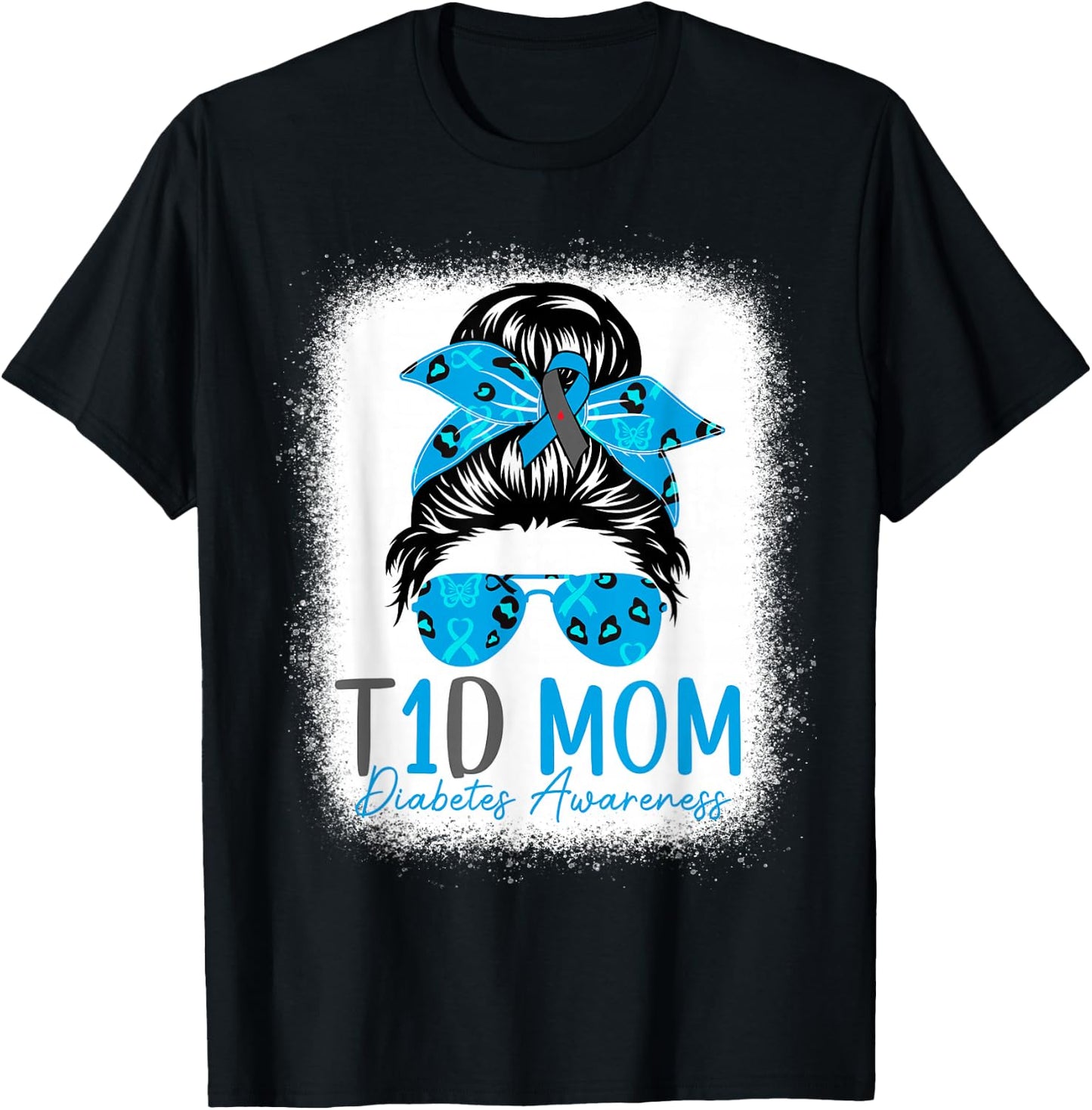 T1D Mom Diabetes Awareness Type 1 Diabetes Blue Ribbon T-Shirt - T-Shirt | Black