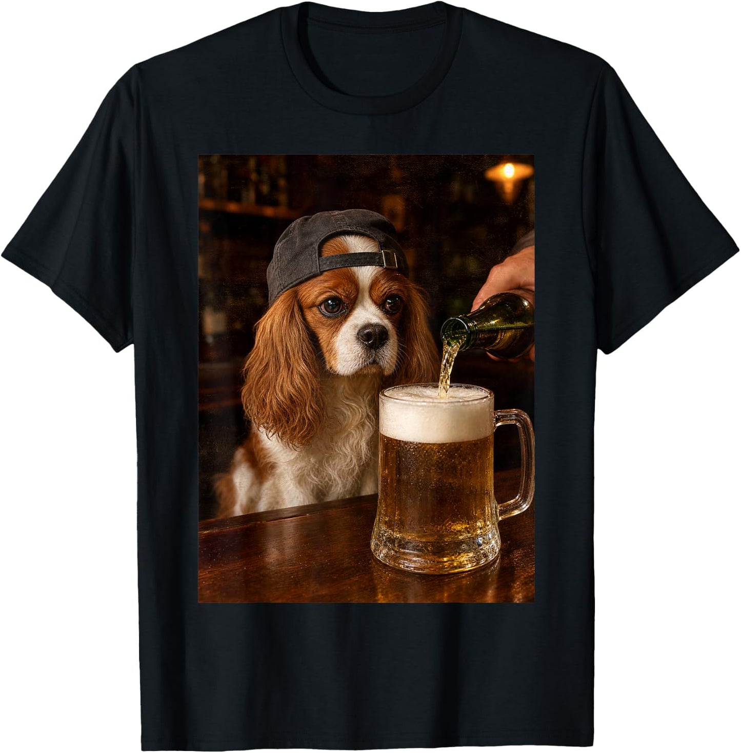 Cavalier King Charles Drinking Beer Funny Dog Meme T-Shirt - T-Shirt | Black