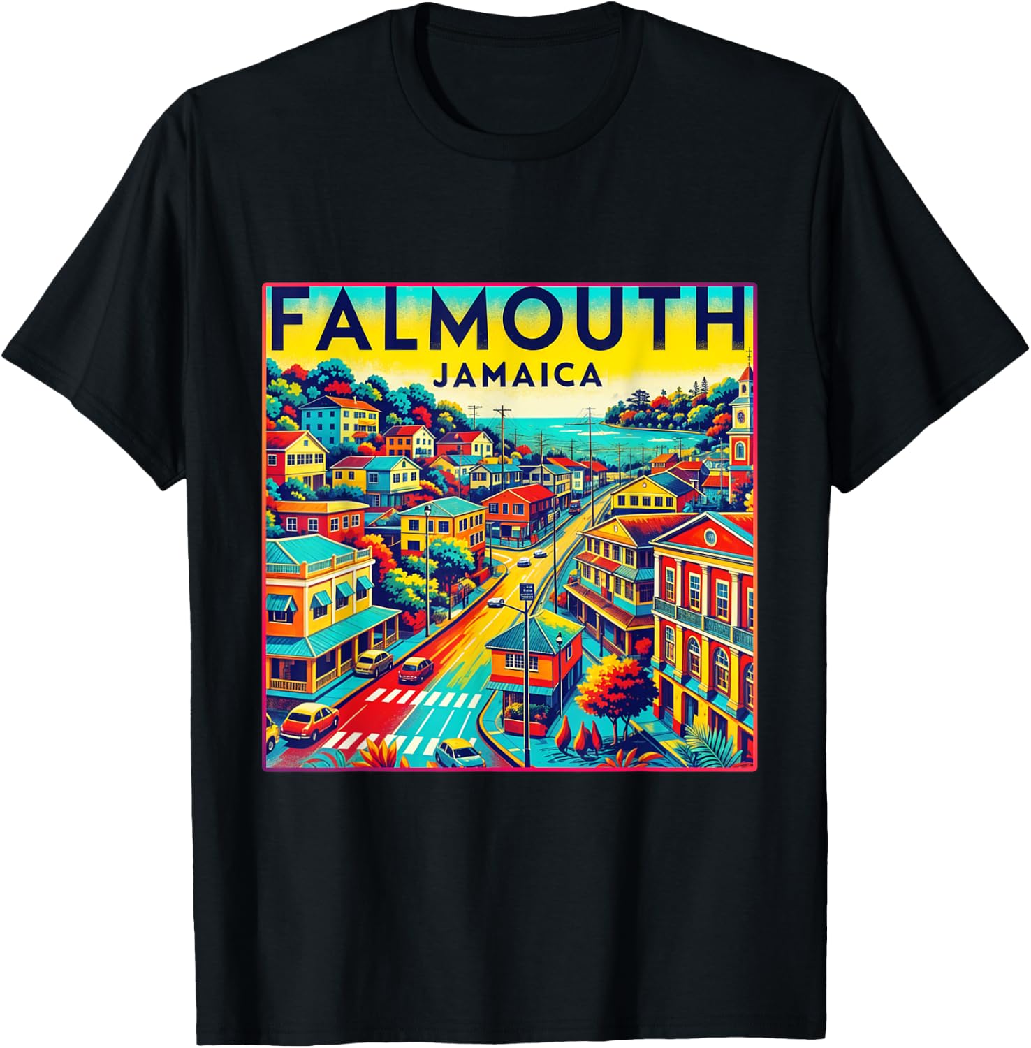 Falmouth Jamaica Shirt Family Trip Retro Port City Skyline T-Shirt - T-Shirt | Black