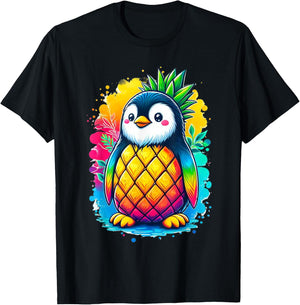 Rainbow Colorful Pineapple Penguin Summer Vacation Fruit Men Women Girls Kids T-Shirt - T-Shirt | Black