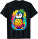 Rainbow Colorful Pineapple Penguin Summer Vacation Fruit Men Women Girls Kids T-Shirt - T-Shirt | Black