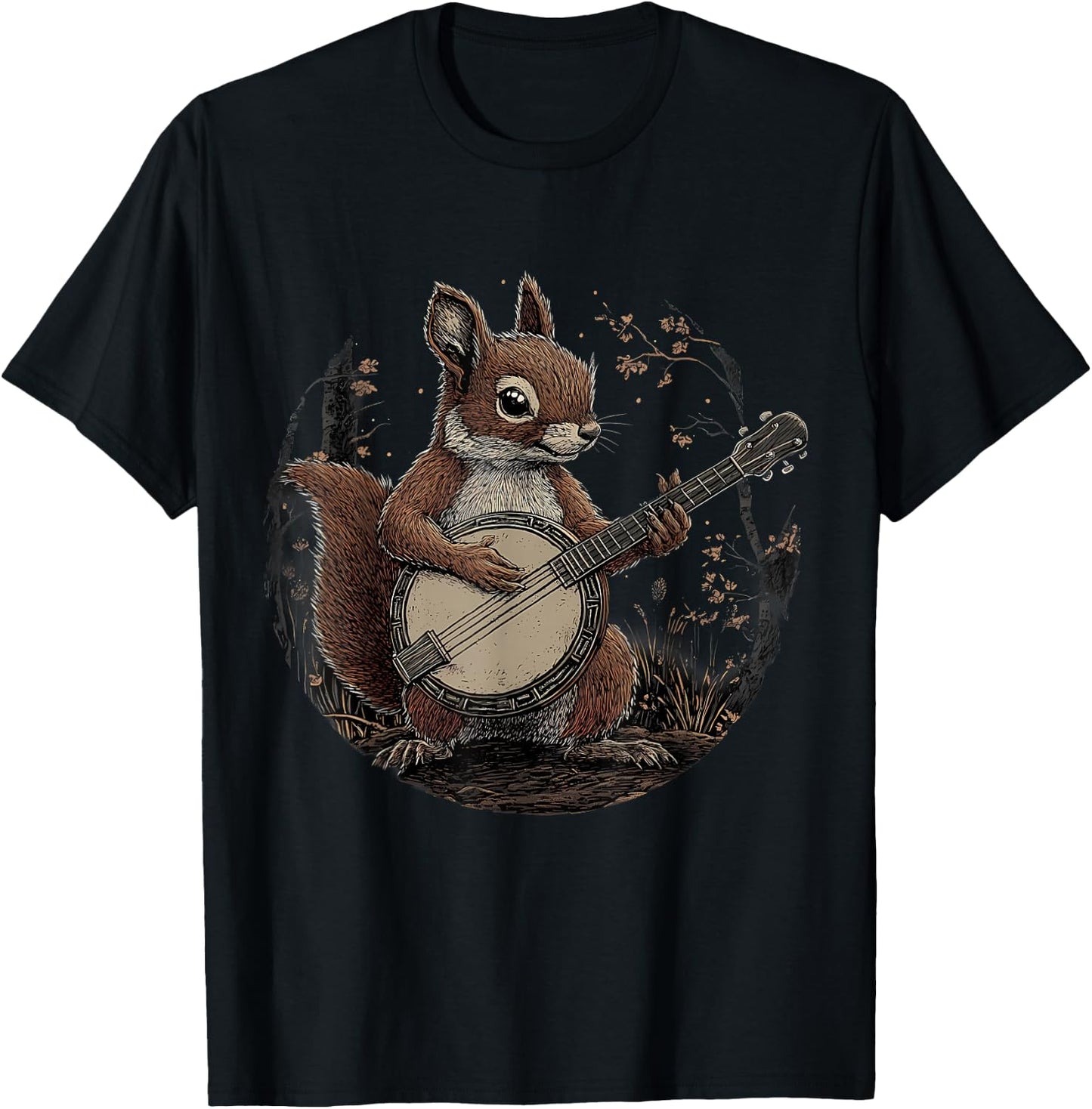 Banjo Squirrel Bluegrass Banjo Player Squirrel Playing Banjo T-Shirt - T-Shirt | Black