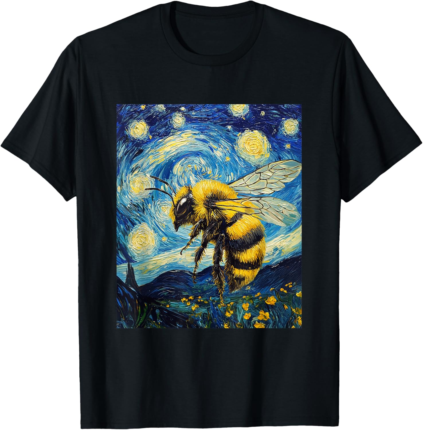 Bee Van Gogh Style Starry Night Graphic T-Shirt - T-Shirt | Black