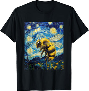 Bee Van Gogh Style Starry Night Graphic T-Shirt - T-Shirt | Black