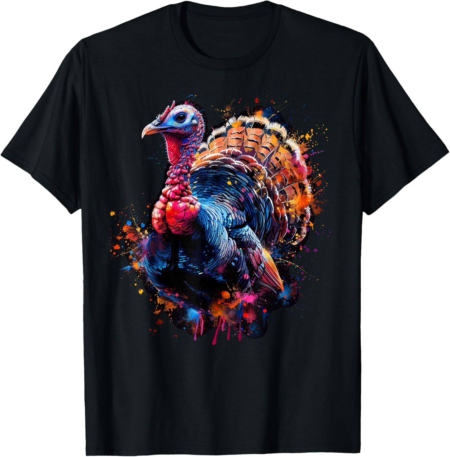 Cool Wild Turkey on colorful painted Wild Turkey T-Shirt - T-Shirt | Black