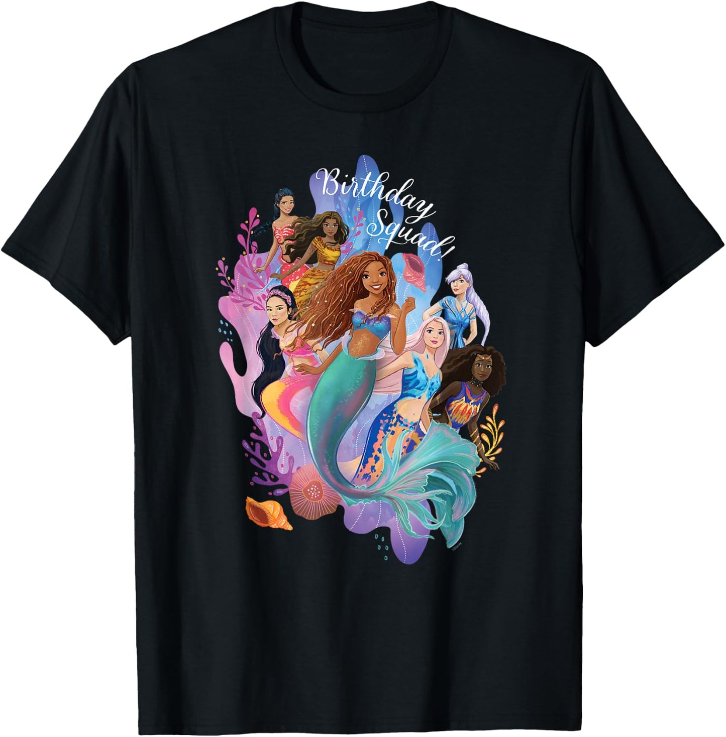 Disney Little Mermaid Ariel Friends & Family Birthday Squad T-Shirt - T-Shirt | Black