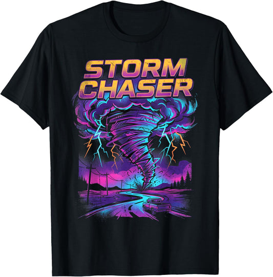Tornado Chaser Storm Chasing Meteorologist Retro Wave T-Shirt - T-Shirt | Black