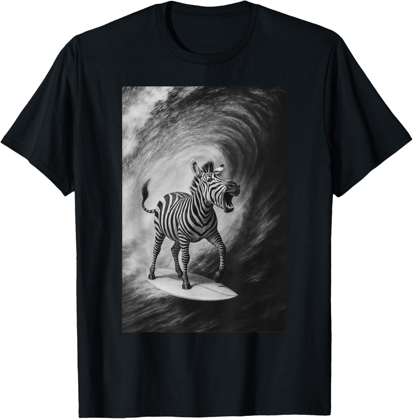 Funny Surfing Zebra Selfie On Surfboard Safari Animal T-Shirt - T-Shirt | Black