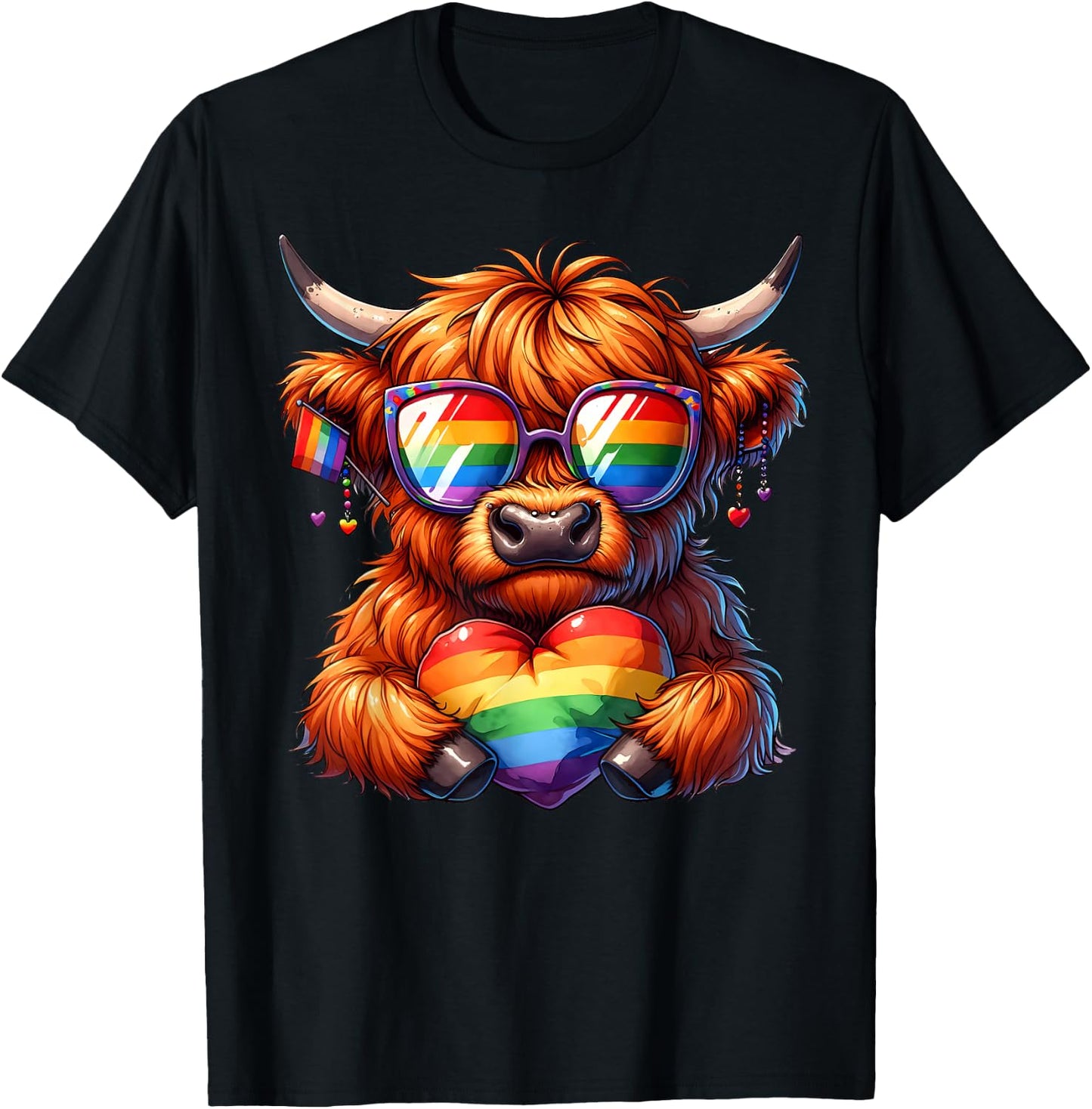Gay Pride Cow Heart Rainbow Flag LGBT Women Girls Kids T-Shirt - T-Shirt | Black