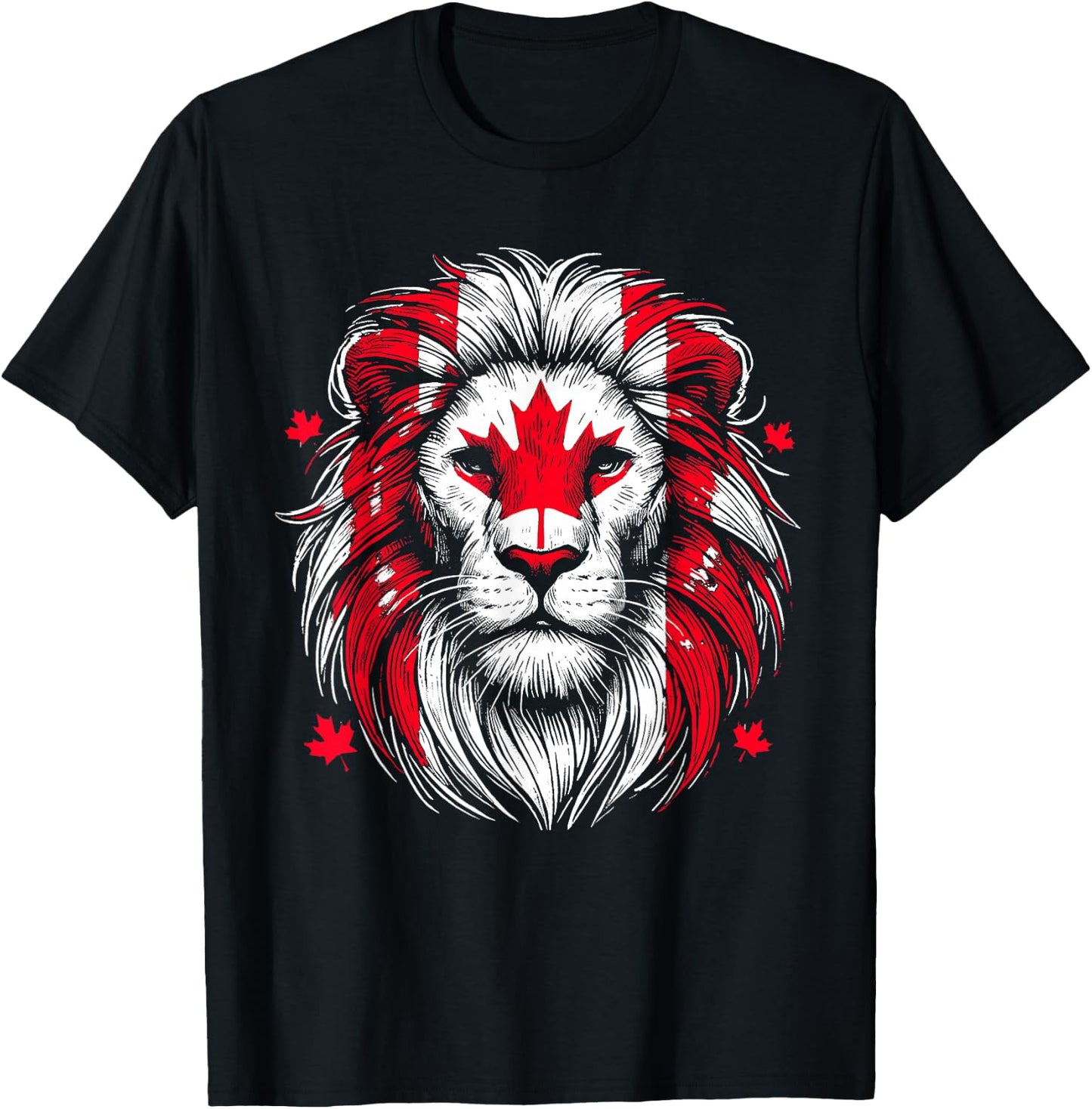 Patriotic Lion Maple Leaf Flag Canada Day Canadian Animal T-Shirt - T-Shirt | Black