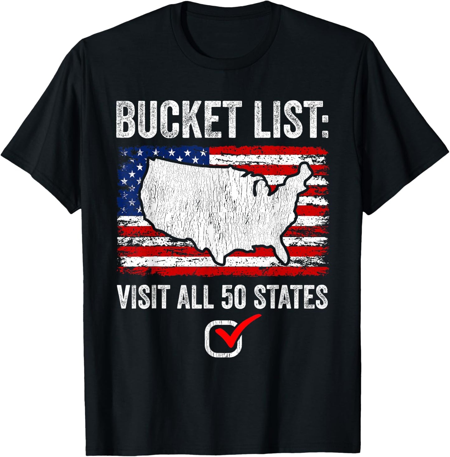 Bucket List Travel All 50 US States Completed US Travel T-Shirt - T-Shirt | Black