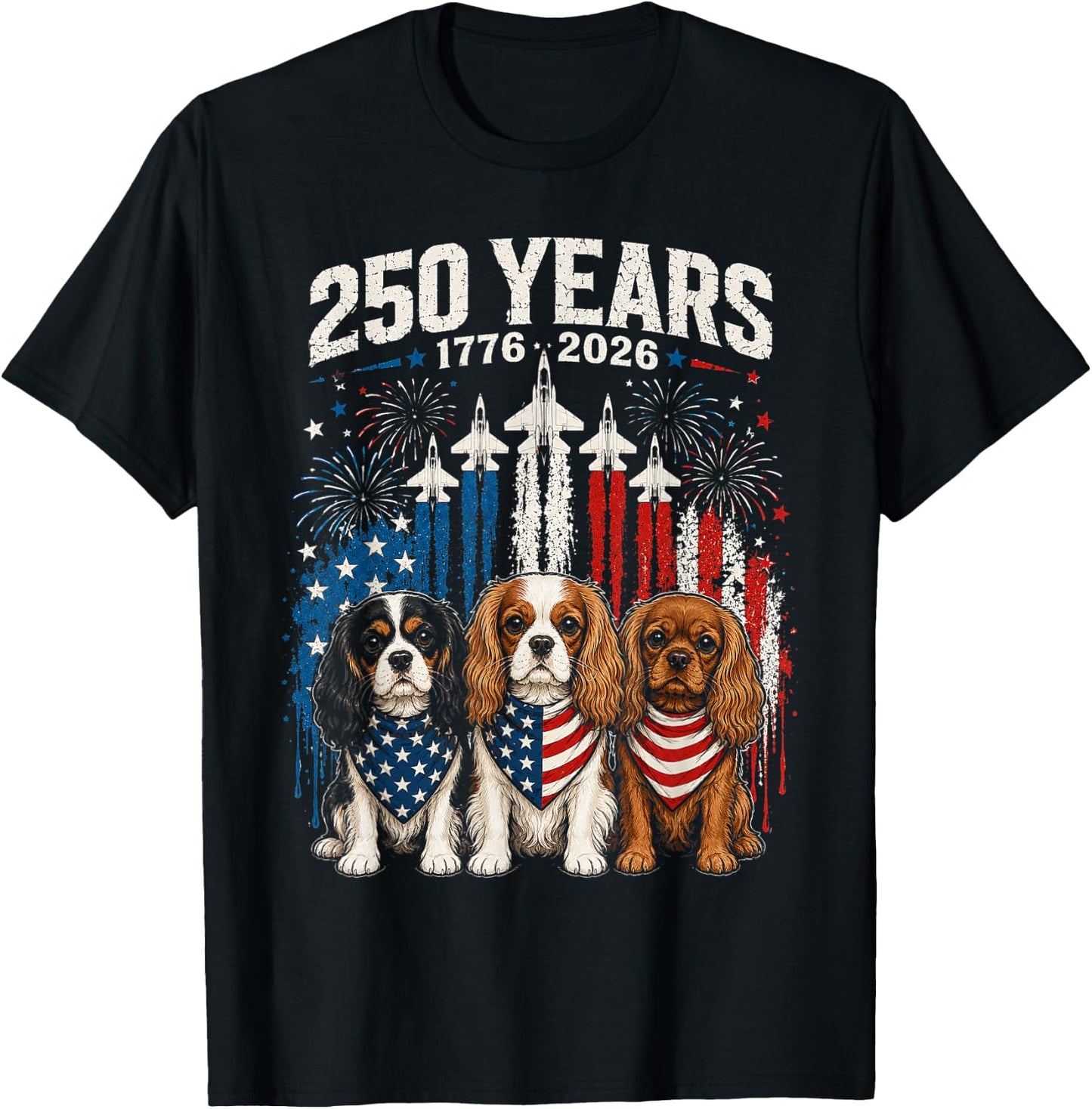 250 Years America Cavalier King Charles Spaniel 4th of July T-Shirt - T-Shirt | Black