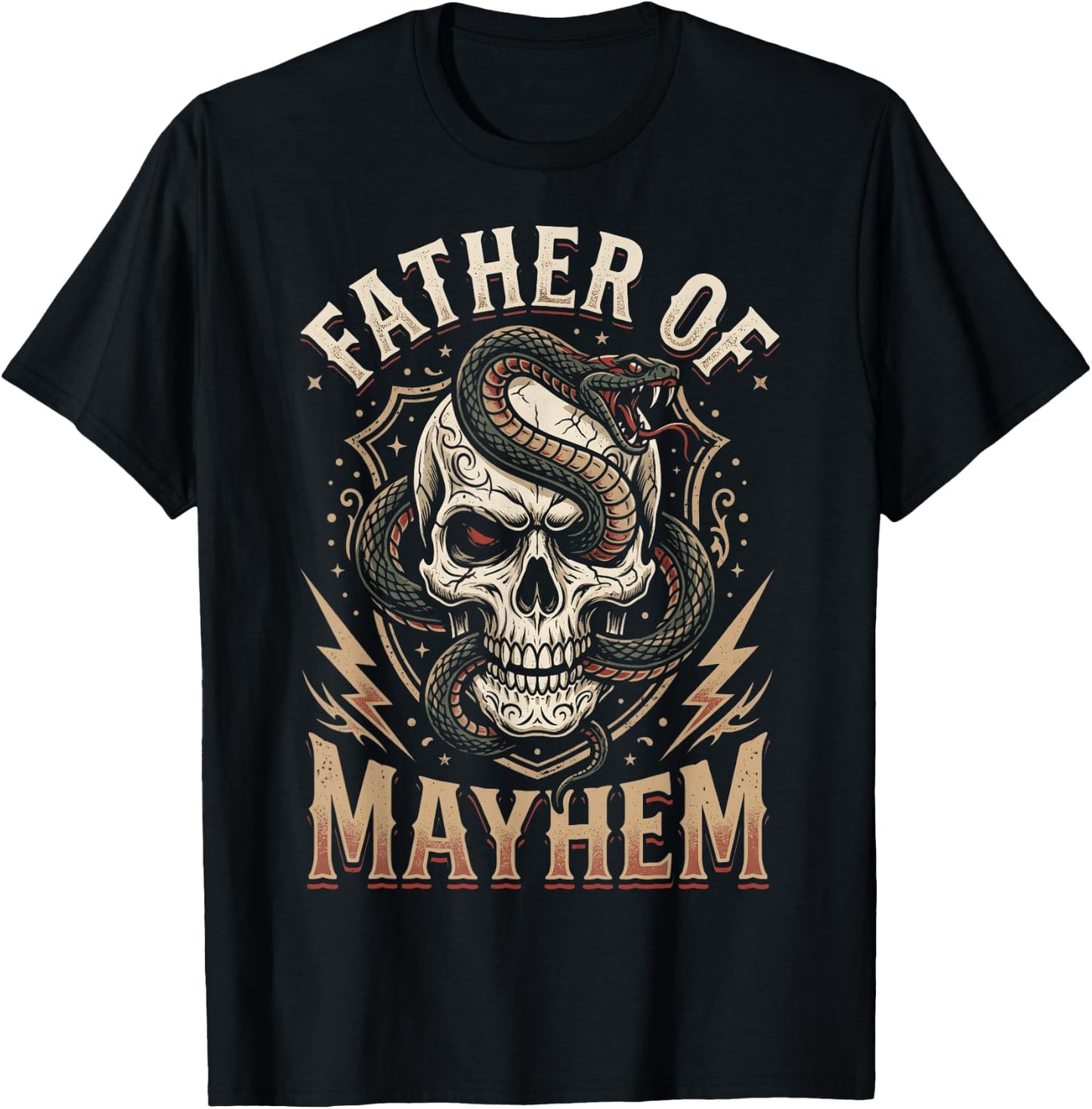 Father of Mayhem Vintage Gothic Skull and Snake T-Shirt - T-Shirt | Black