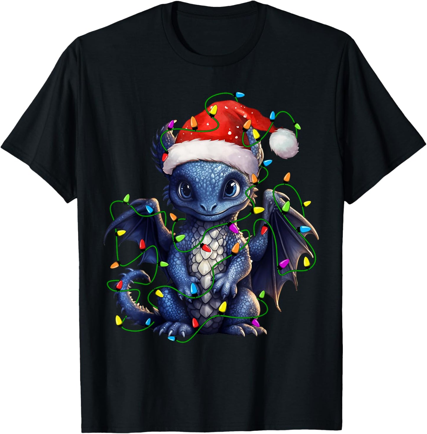 Dragon Santa Christmas Tree Lighting Xmas Funny T-Shirt - T-Shirt | Black
