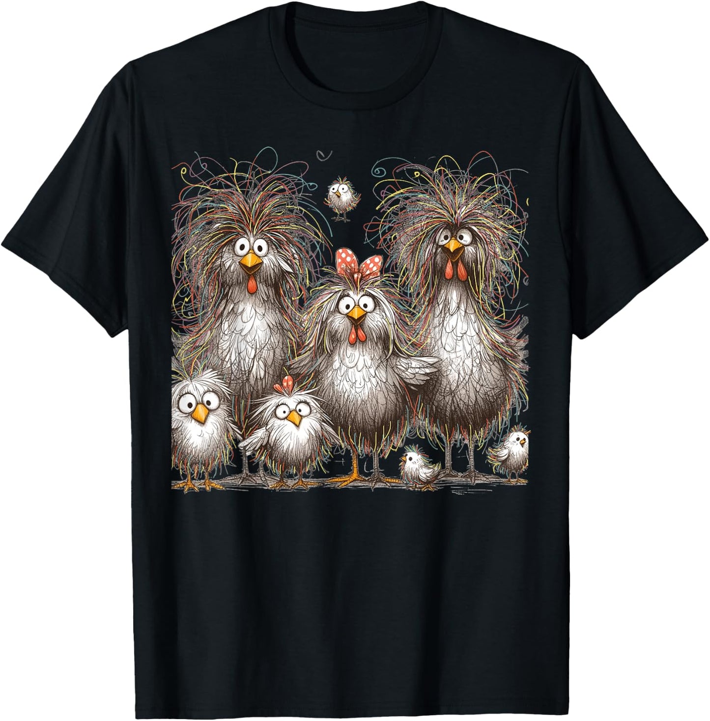 Funny Chicken Art Eagerlys Colorful T-Shirt - T-Shirt | Black