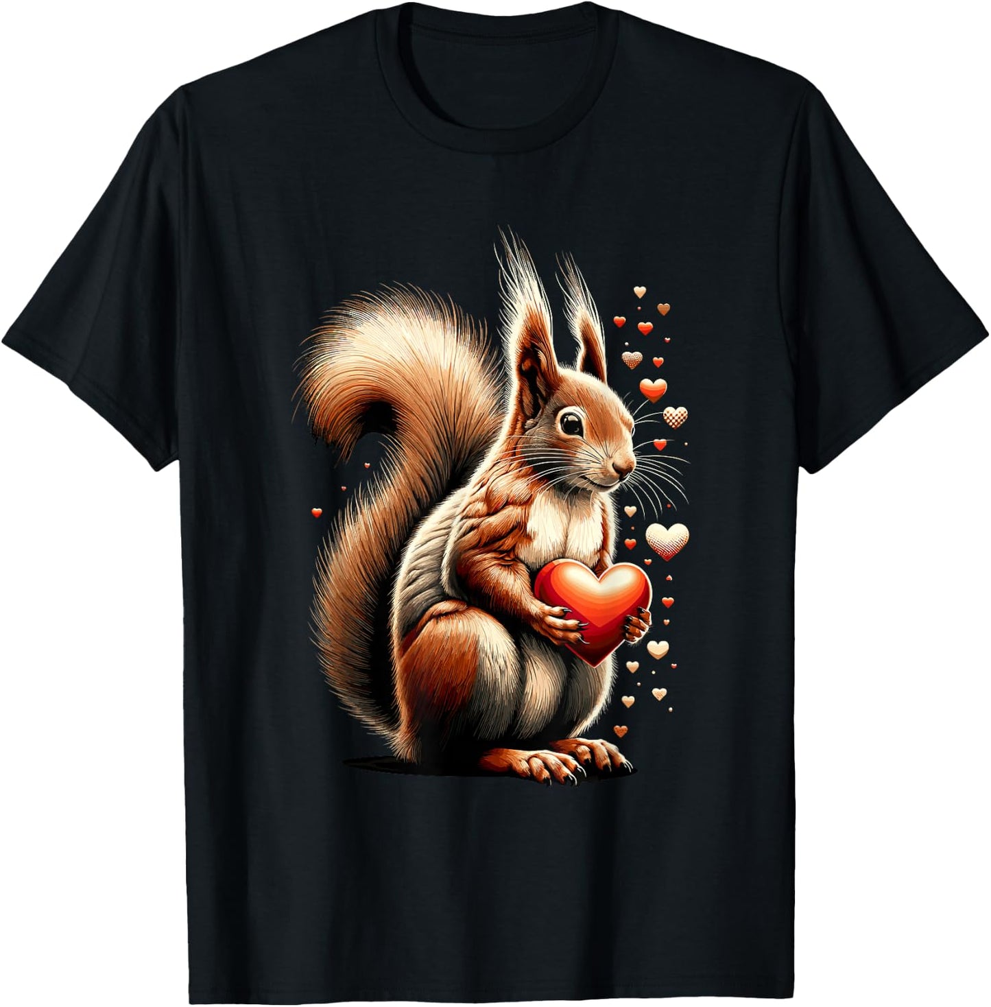 Squirrel Holding Heart Valentine's Day Cute Valentine T-Shirt - T-Shirt | Black