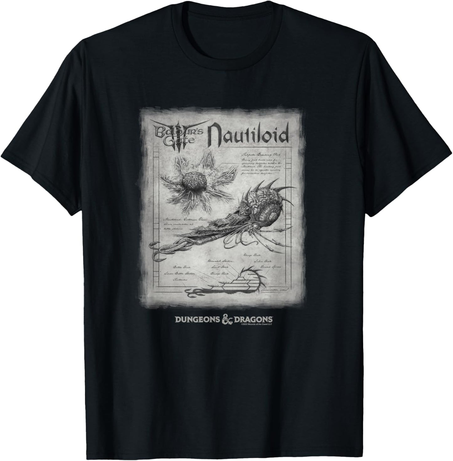 Dungeons & Dragons Baldur's Gate III Nautiloid Schematics T-Shirt - T-Shirt | Black