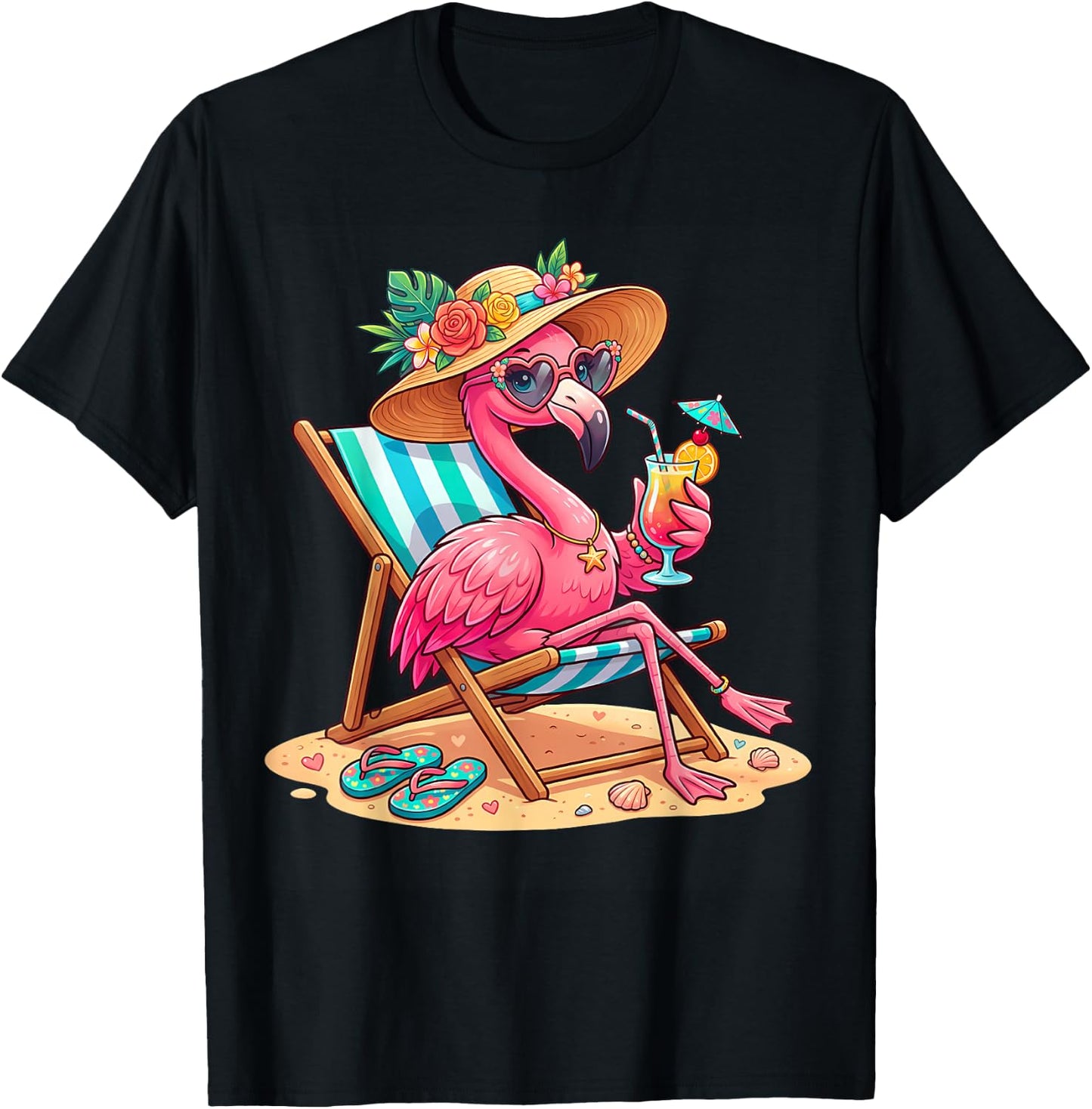Flamingo Tree Tropical Beach Funny Flamingo Summer T-Shirt - T-Shirt | Black