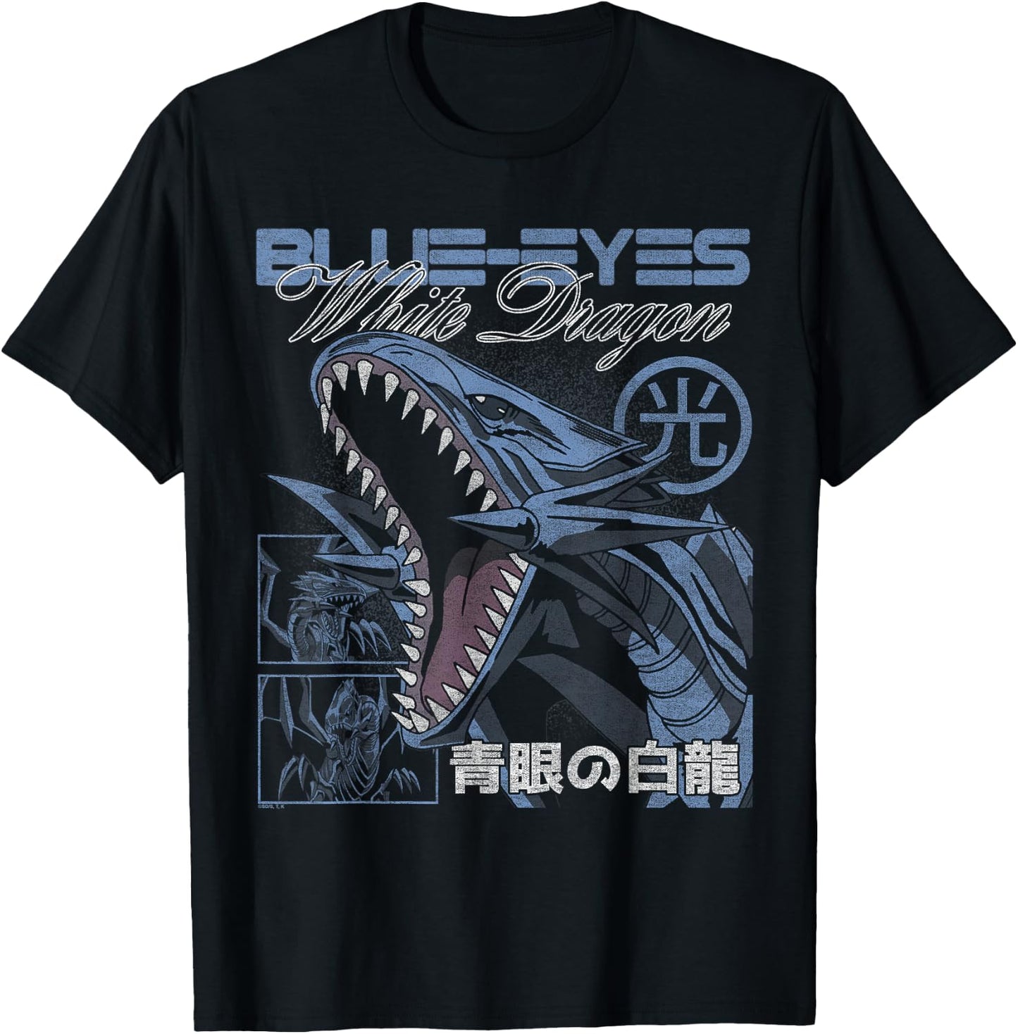 Yu-Gi-Oh! Blue-Eyes White Dragon Modern Collage Card Anime T-Shirt - T-Shirt | Black
