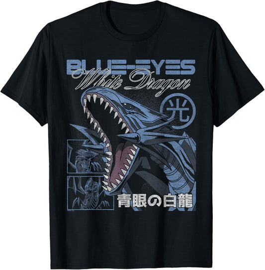 Yu-Gi-Oh! Blue-Eyes White Dragon Modern Collage Card Anime T-Shirt - T-Shirt | Black