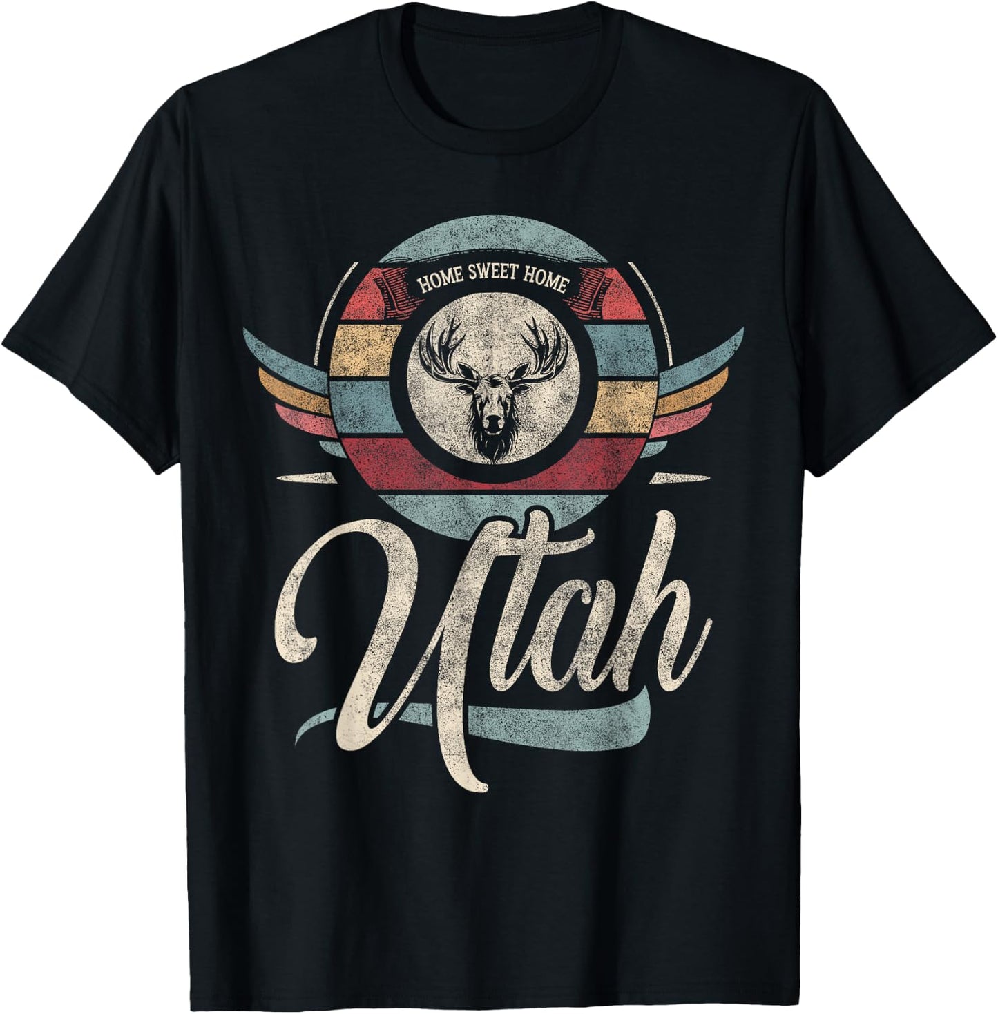 Utah vintage state animal Elk head retro sweet home boho T-Shirt - T-Shirt | Black