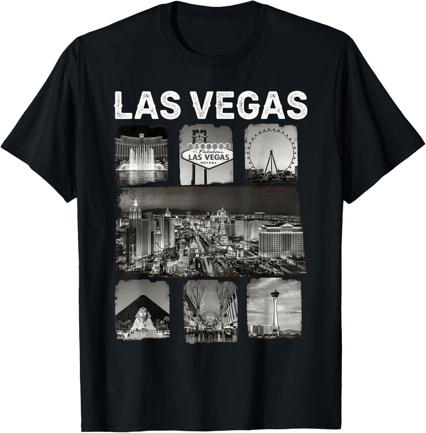 Las Vegas Nevada Iconic Landmarks Collage T-Shirt - T-Shirt | Black