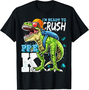 Ready To Crush Pre-K T Rex Dinosaur Back to School Boys Gift T-Shirt - T-Shirt | Black
