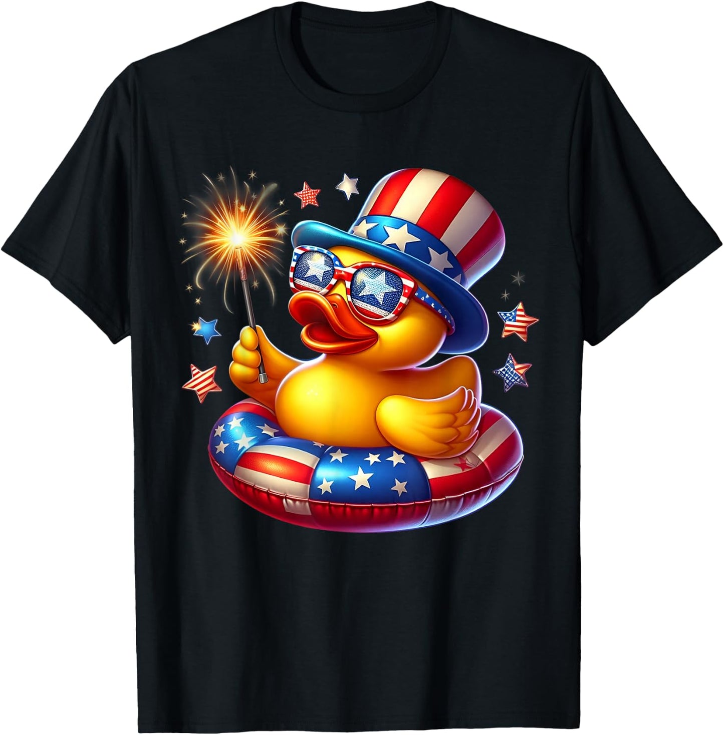 Cool Rubber Duck Duckie American Flag 4th of July Patriotic T-Shirt - T-Shirt | Black