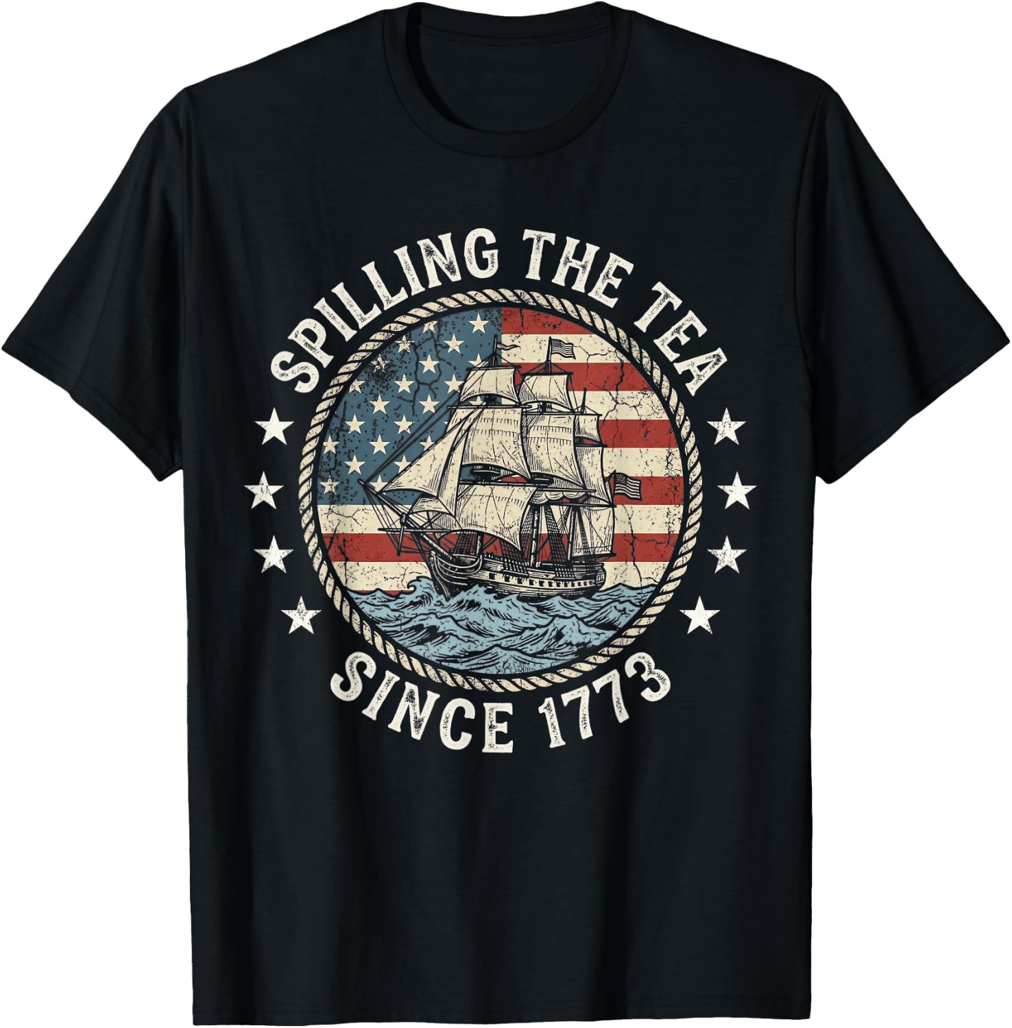 Fun 4th of July Spilling The Tea Since 1773 American Flag T-Shirt - T-Shirt | Black