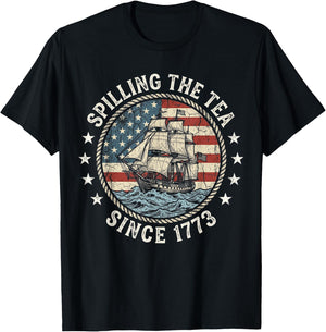 Fun 4th of July Spilling The Tea Since 1773 American Flag T-Shirt - T-Shirt | Black