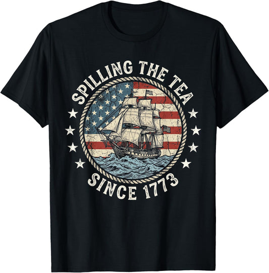 Fun 4th of July Spilling The Tea Since 1773 American Flag T-Shirt - T-Shirt | Black