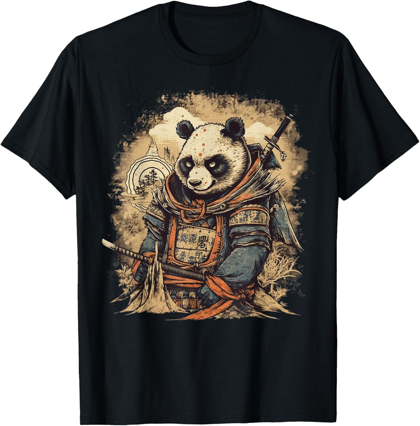 Retro Japanese culture graphic lover Samurai Panda art T-Shirt - T-Shirt | Black