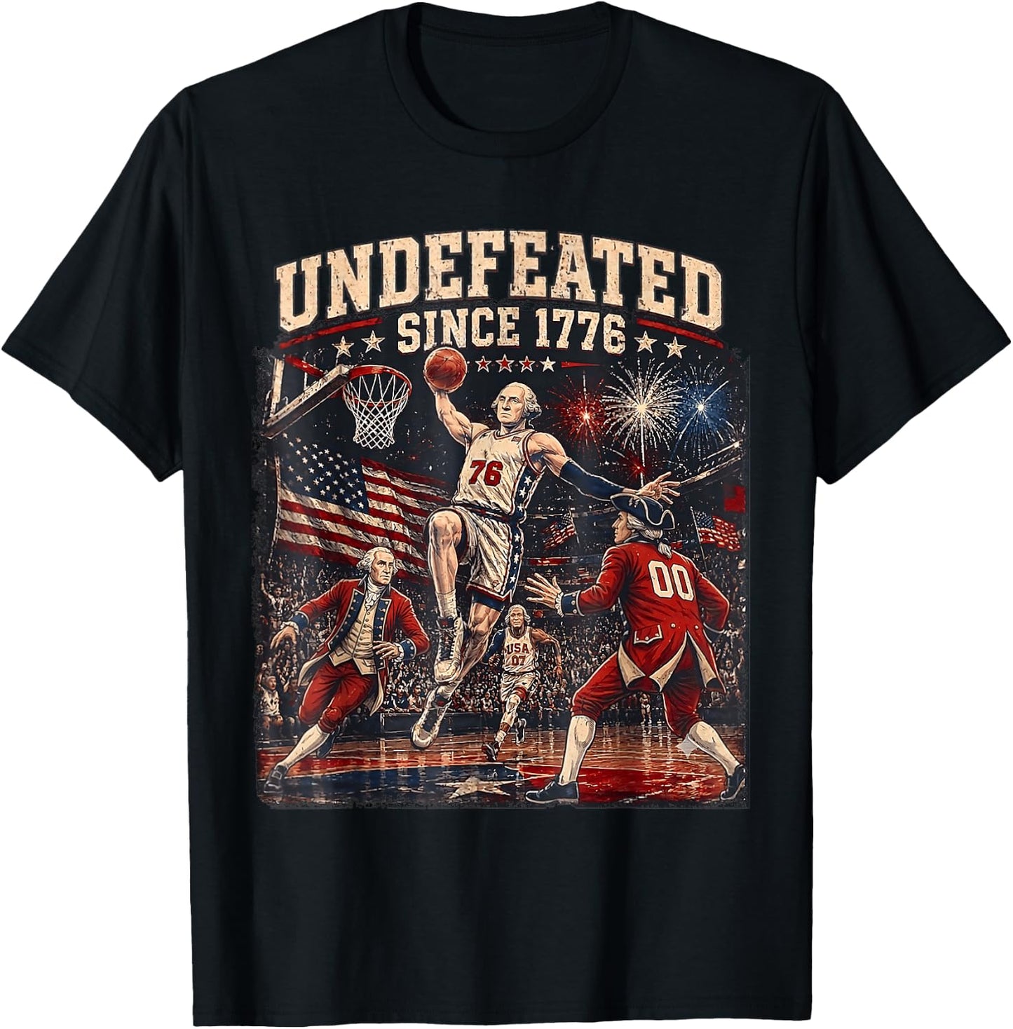 Undefeated Since 1776 2026 Vintage 4th of July Basketball T-Shirt - T-Shirt | Black