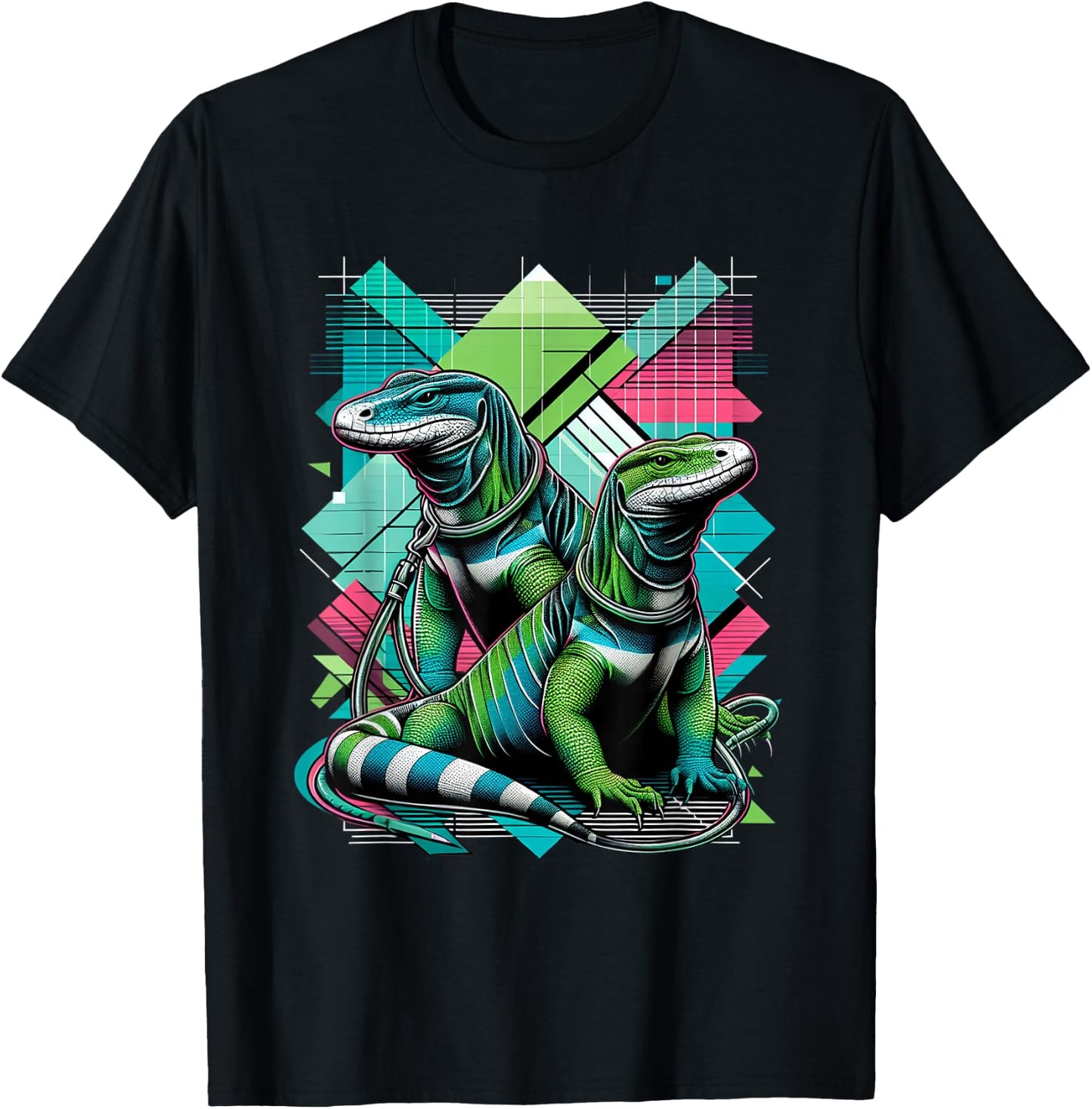 Monitor Lizards on a Leash | Cool Graphic Reptile T-Shirt - T-Shirt | Black