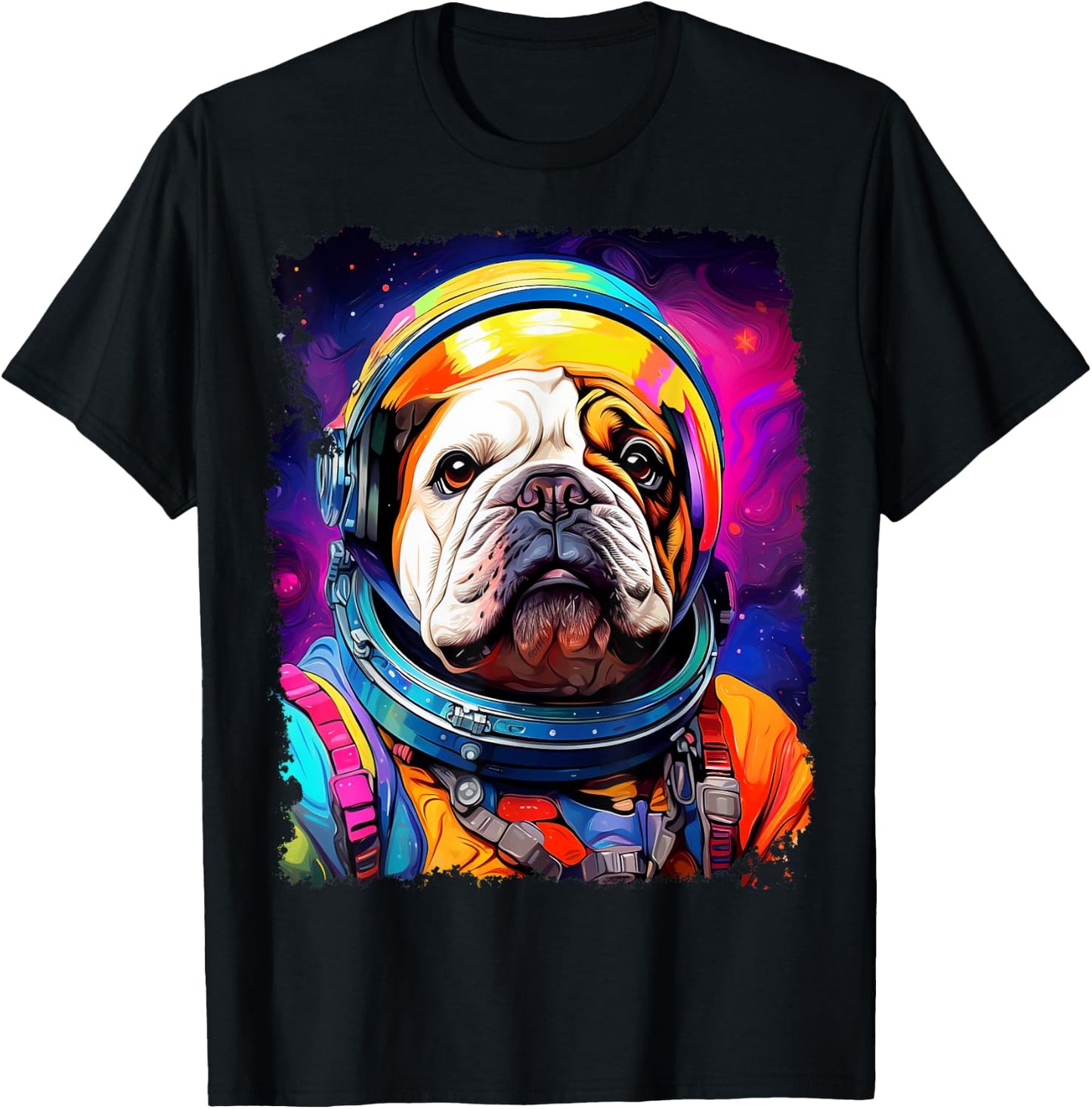 Pop Art Dog English Bulldog Space Astronaut Women Kids T-Shirt - T-Shirt | Black