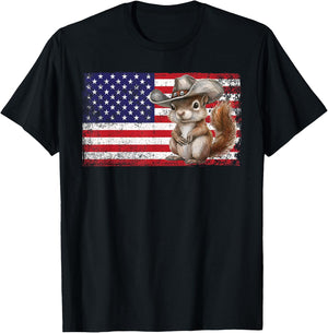 Patriotic Squirrel American Flag USA 4th Of July T-Shirt - T-Shirt | Black