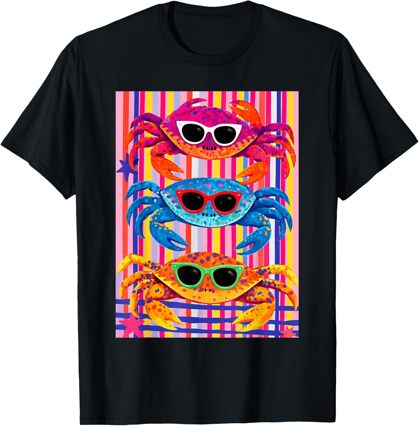 Colorful Crab Sunglasses Beach Vibes T-Shirt - T-Shirt | Black