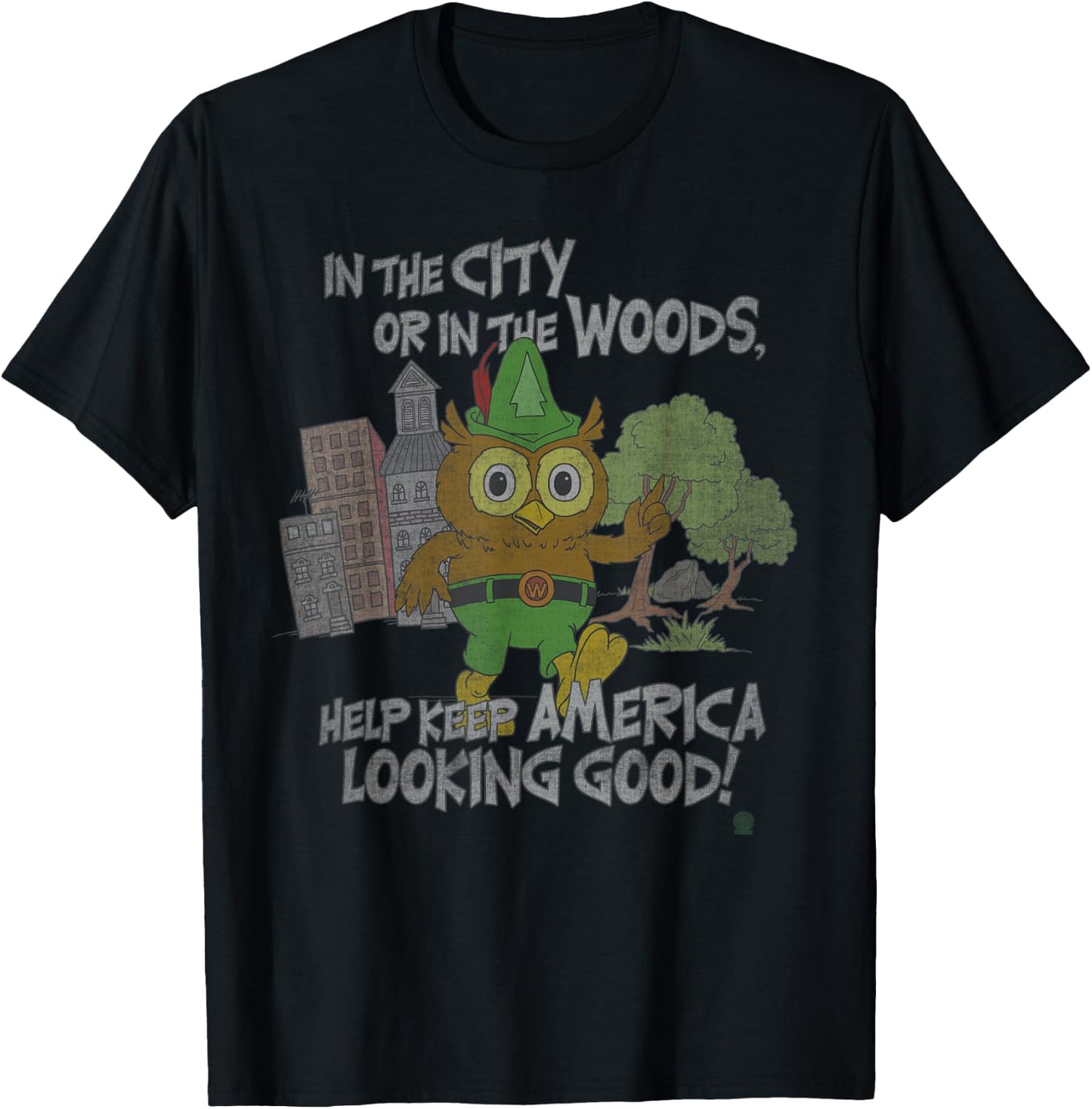 Woodsy Owl Keep America Looking Good Distressed and Faded T-Shirt - T-Shirt | Black