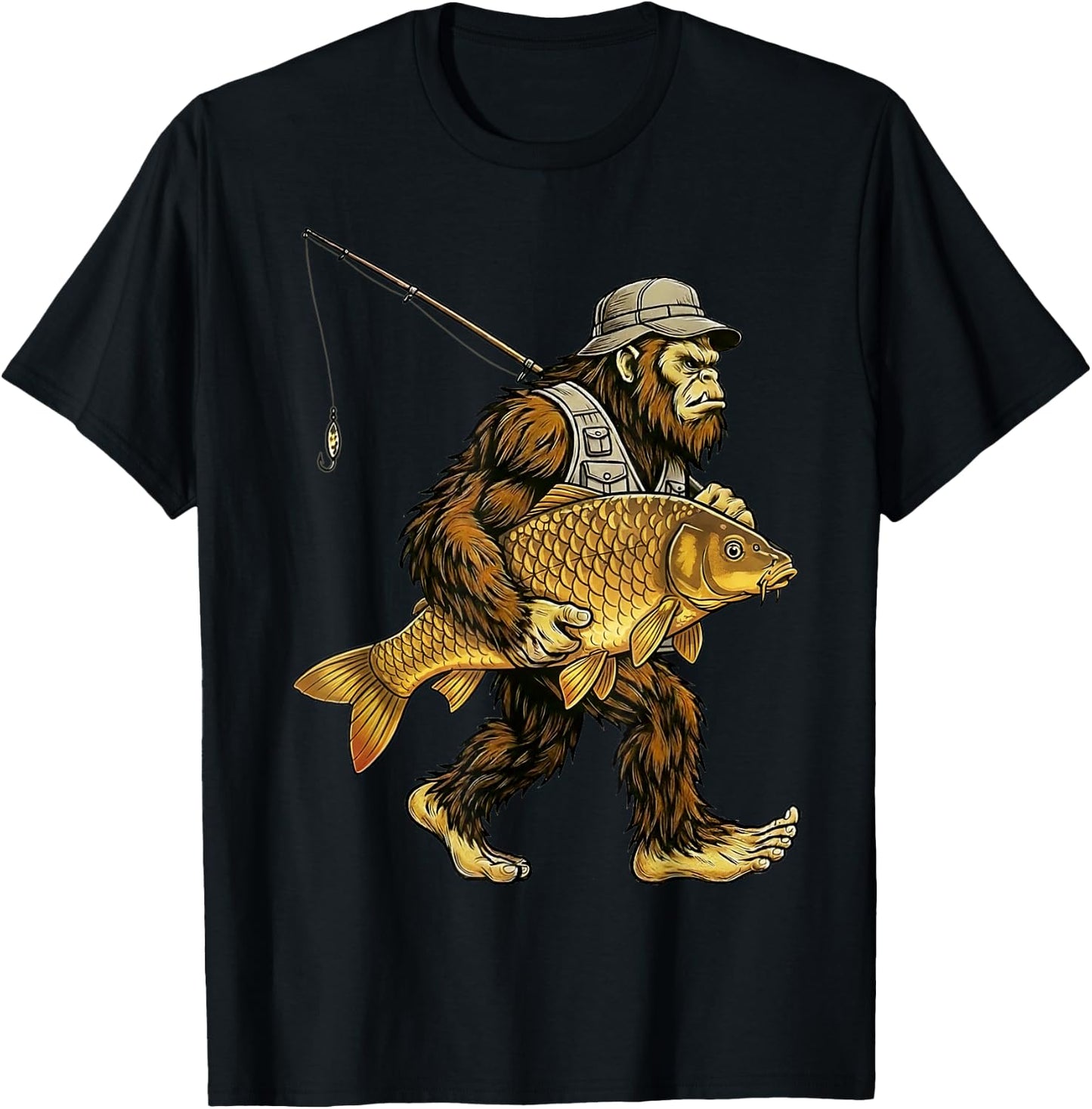 Carp Bigfoot Fisherman River Fishing Sasquatch T-Shirt - T-Shirt | Black