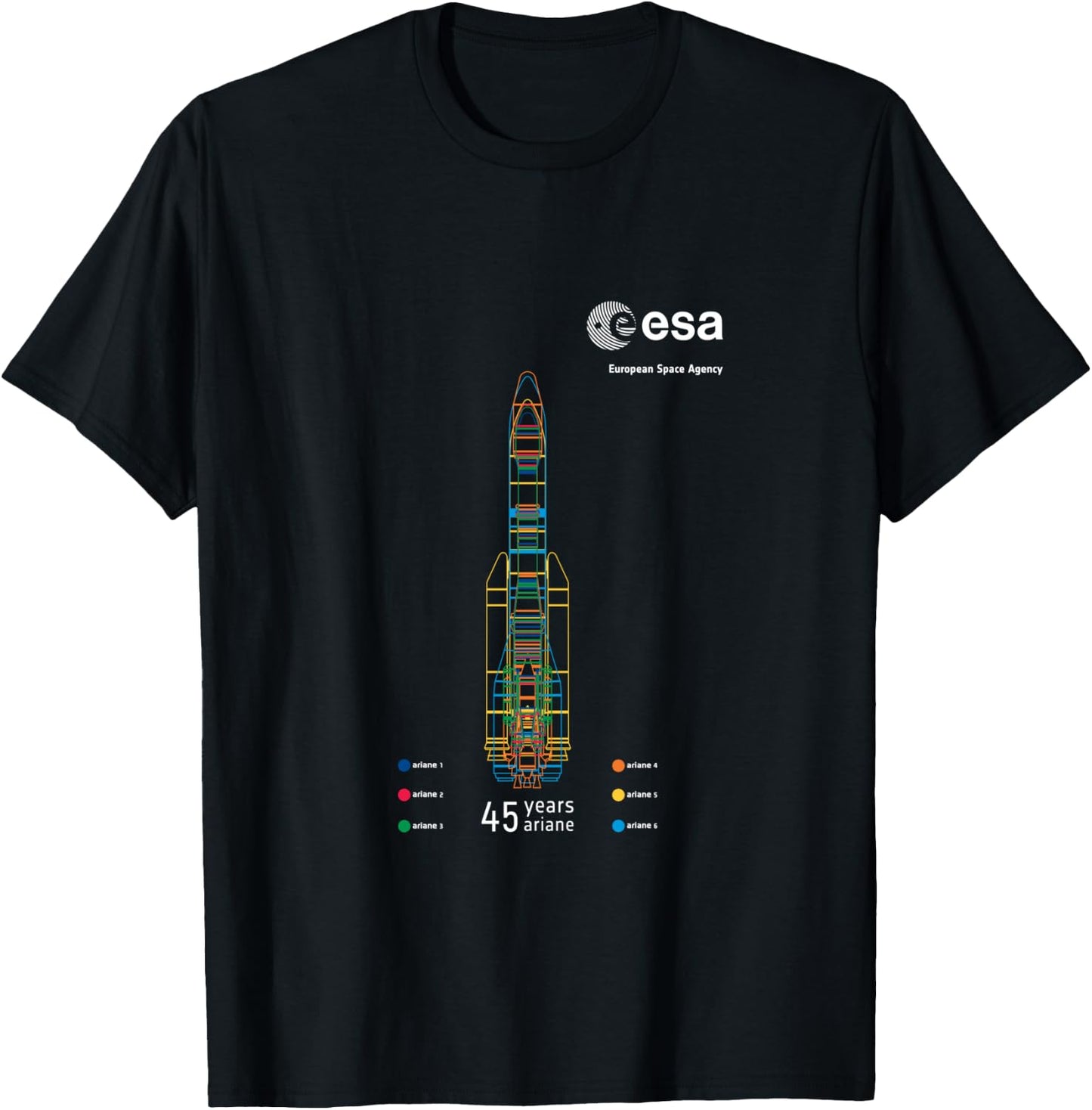 ESA European Space Agency 45 years Ariane 1-6 Rocket 1979-2024 T-Shirt - T-Shirt | Black