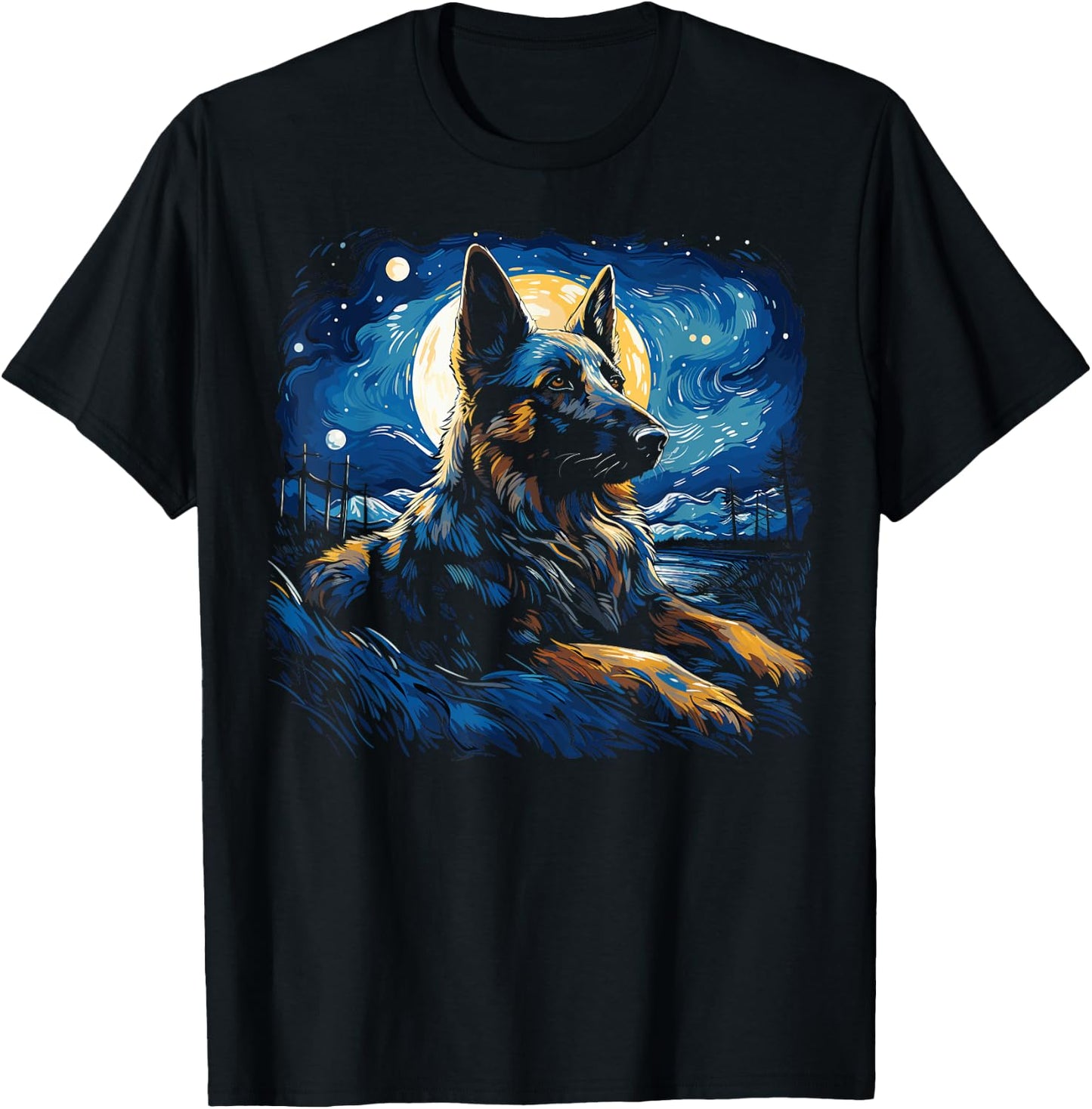 Van Gogh Dog German Shepherd T-Shirt - T-Shirt | Black
