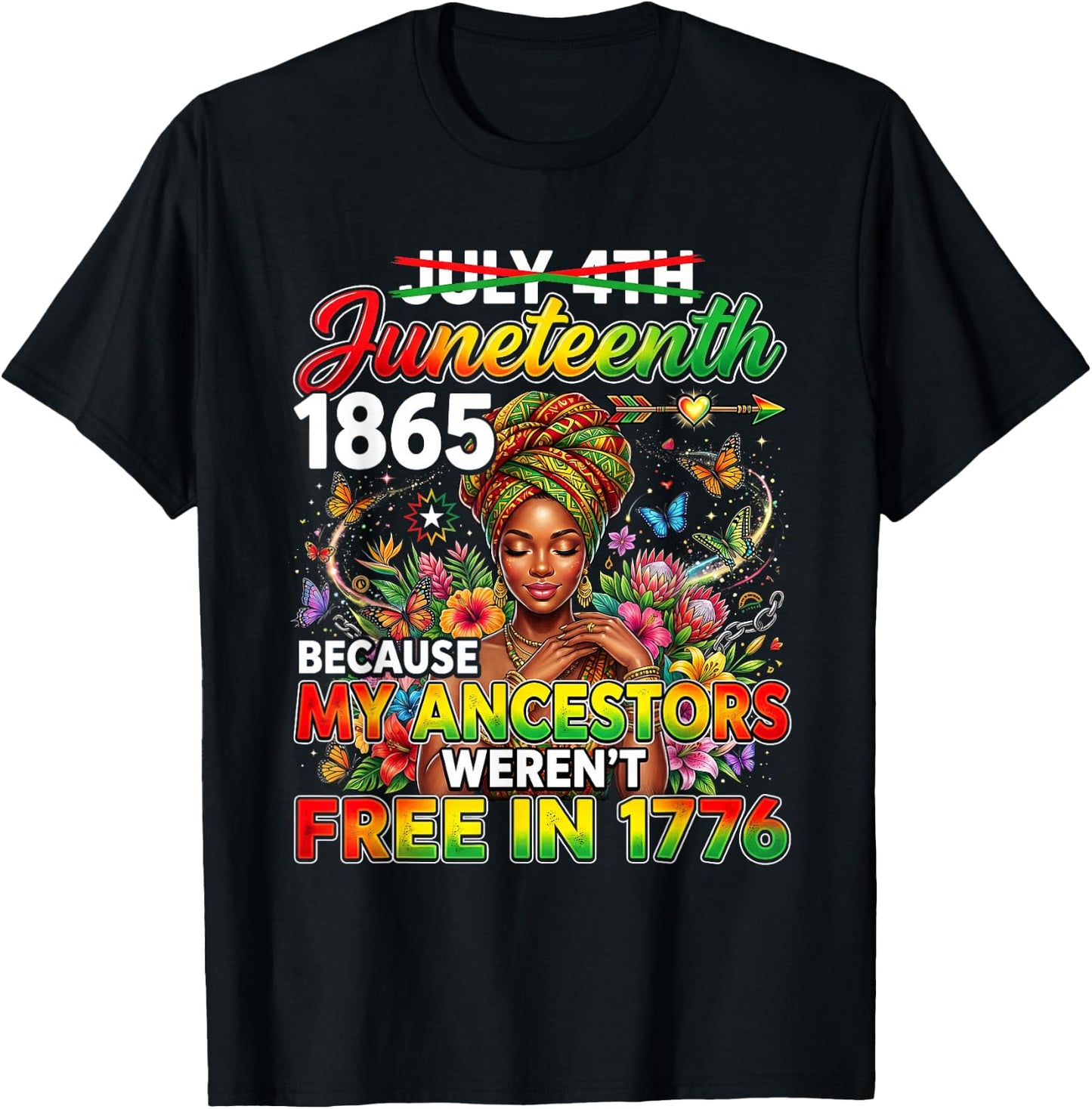 Retro Juneteenth 1865 My Ancestors Weren't Free 1776 Floral T-Shirt - T-Shirt | Black