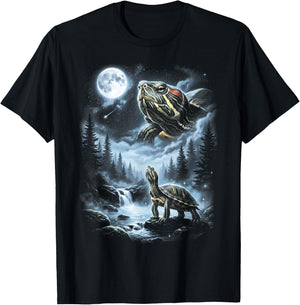 Red Eared Slider Turtle Howling at Moon 90's Retro T-Shirt - T-Shirt | Black