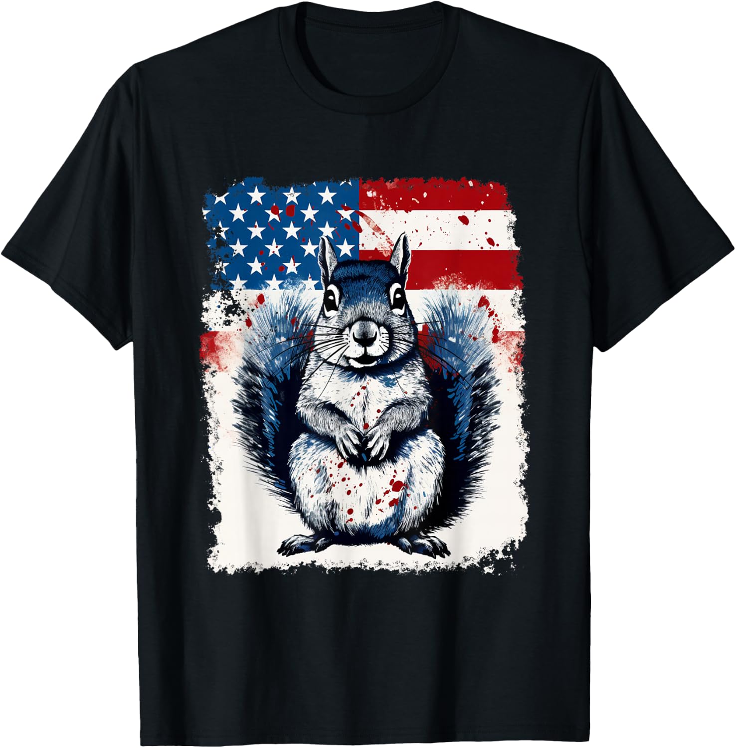 Pop Art Vintage Zoo Farm Animal Squirrel USA Flag T-Shirt - T-Shirt | Black