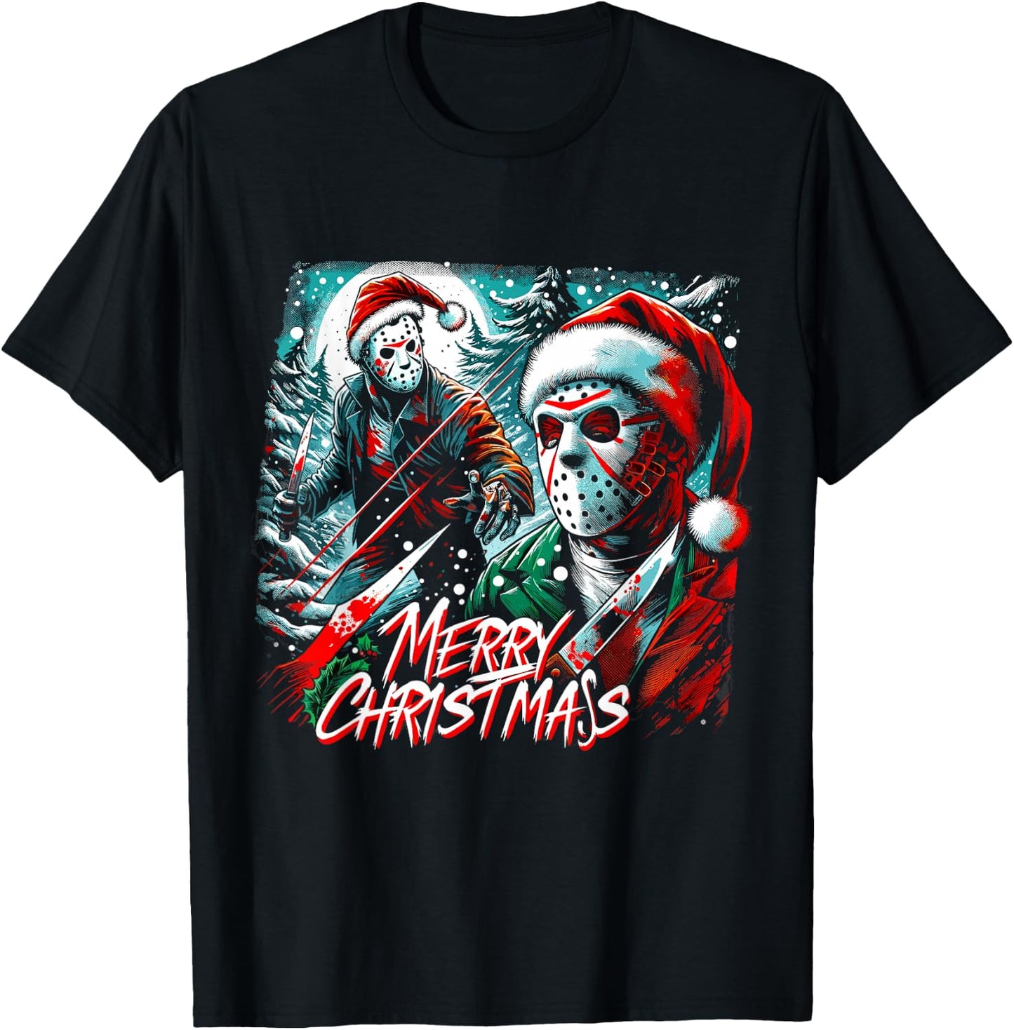 Merry Christmas Festive Slasher Candy Cane Menace T-Shirt - T-Shirt | Black