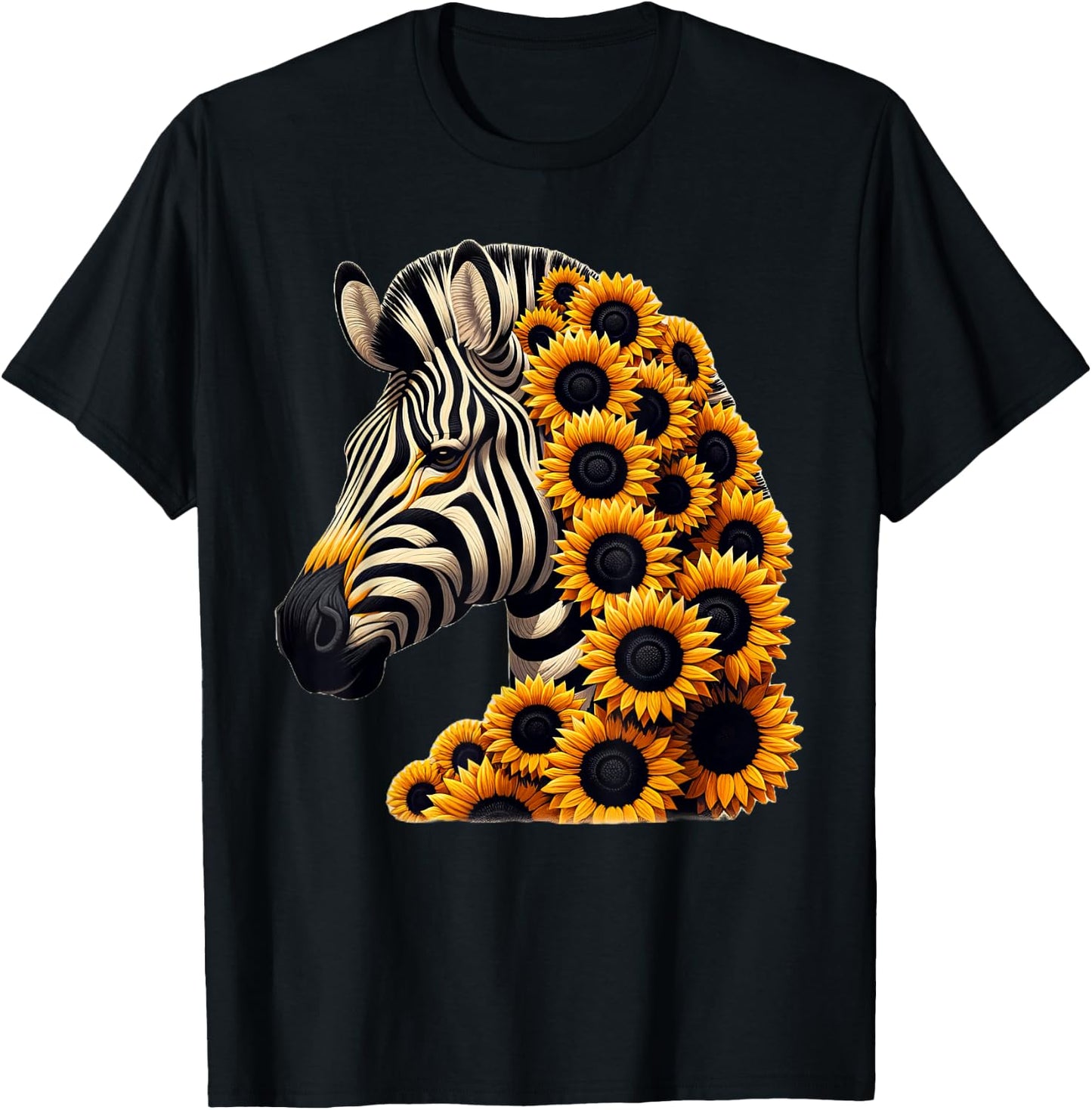 Sunflower Zebra Flower Gardening Floral T-Shirt - T-Shirt | Black