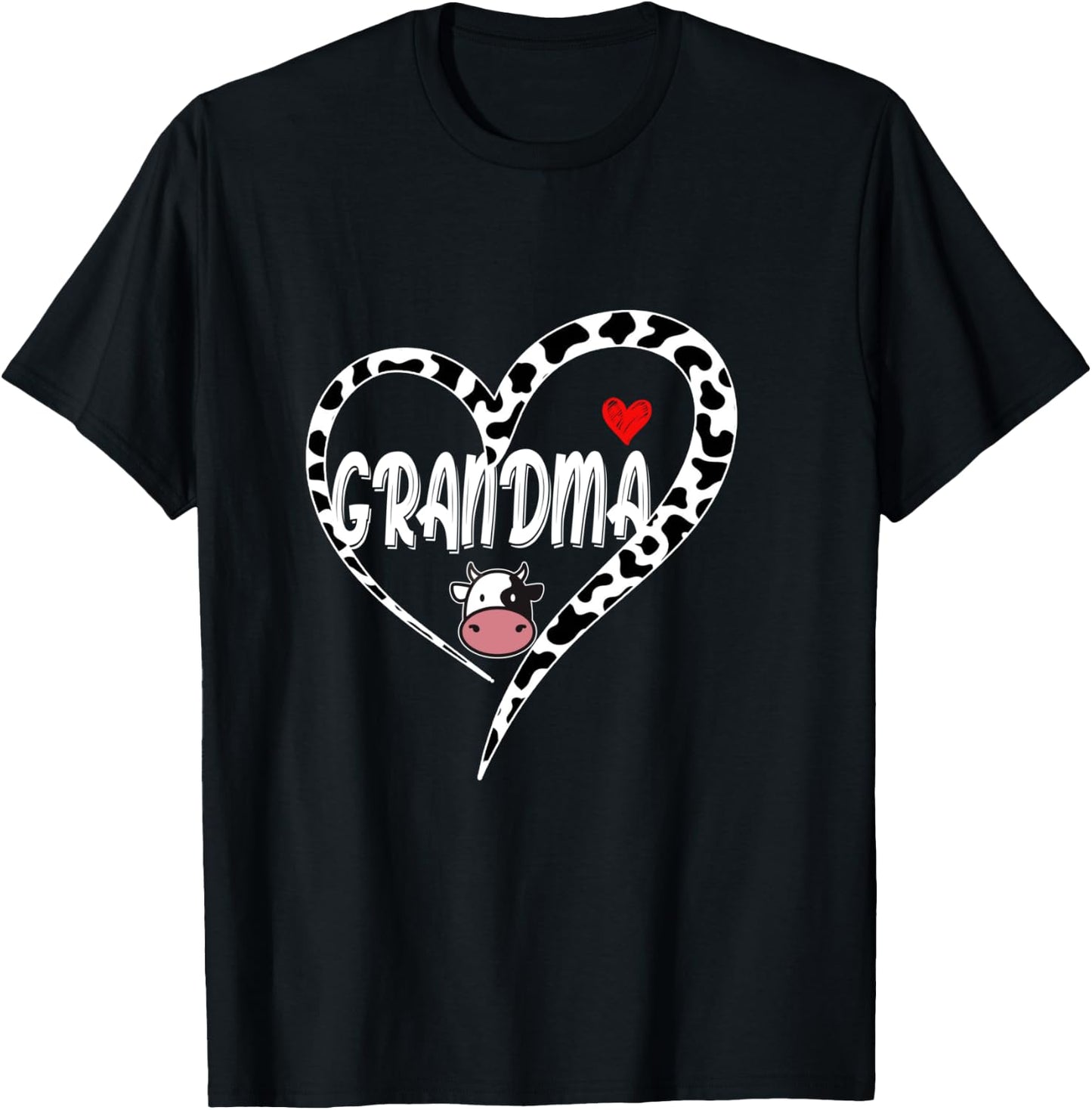 Grandma Cow Print Cow Heart Pattern Farmer Cows Mother's Day T-Shirt - T-Shirt | Black
