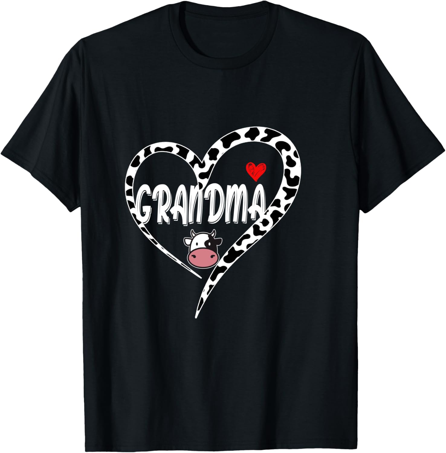 Grandma Cow Print Cow Heart Pattern Farmer Cows Mother's Day T-Shirt - T-Shirt | Black